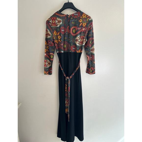 Vintage 1970’s Stacy Ames Tribal Sparkle Wrap Stretch Long Sleeve Maxi Dress 12 - Picture 4 of 9